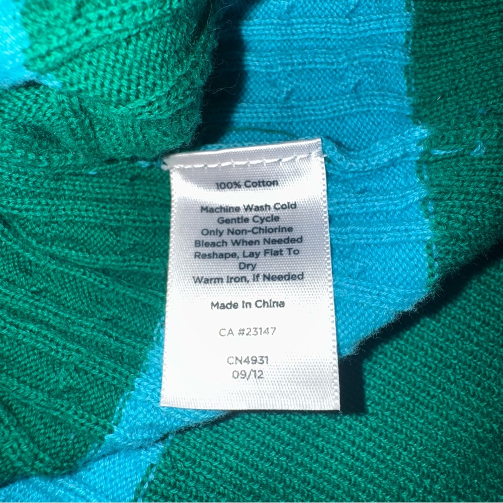 Talbots XS Cable Knit Top Cotton Blue/Green Striped Sleeveless Tank Classic - Picture 4 of 9